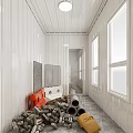 Waste Sorting Room With Color Coded Recycling Bins Marble Floor And Windows
