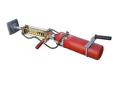 Industrial Equipment With Red Cylinder Spring Mechanism Handle Connecting Wires And Metal Base 3d model