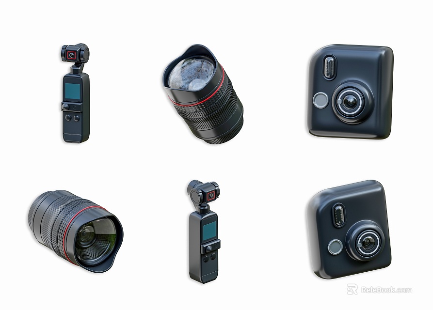 High Quality Digital Camera Equipment Including Action Cameras Professional Lenses And Devices 3d model 