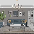 Modern Open Dining And Living Room Interior With Chandelier Table Chairs And Marble Floor
