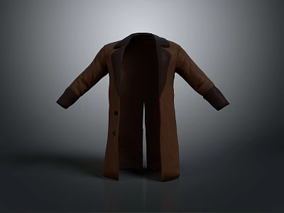 Warm Classic Brown Long Coat With Lapel Buttons And Inner Lining Design 3d model