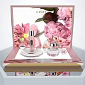 Elegant Perfume And Cosmetics Set With Pink Peony Flowers Glass Bottles And Delicate Display Packaging
