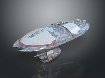 Futuristic Interstellar Spaceship With Sleek Metallic Exterior And Red Accents For Space Exploration 3d model