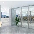 Modern Restaurant Entrance Hall Featuring Silver Turnstiles Marble Columns And Green Billboard
