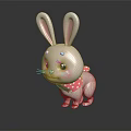 Cute White Rabbit Doll With Long Ears Pink Cheeks And Polka Dot Scarf