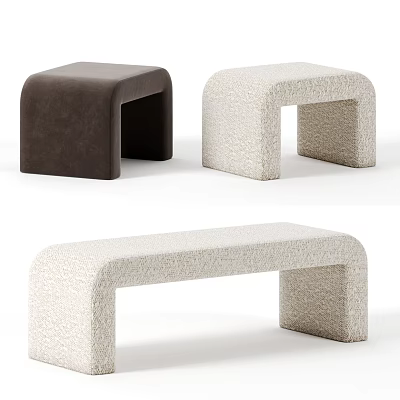 Modern Stools With Brown Leather And Beige Textured Surfaces In Square Rectangular Shapes 3d model