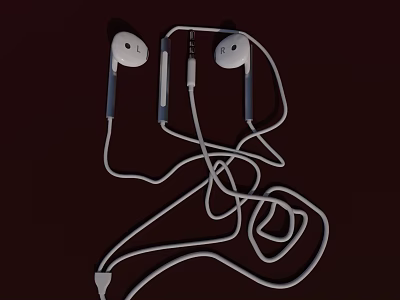 Modern White Wired Earphones Featuring Ergonomic Earbuds And Tangled Cable Design 3d model