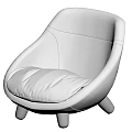 Light Gray Accent Chair With Curved Design Plush Cushion And Wooden Legs