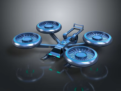 Futuristic Quadcopter Drone With Four Metallic Rotors And Glowing Accents 3d model