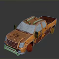 Orange Rusty Pickup Truck With Weathered Exterior And Blue Windshield