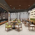 Modern Café Interior Design With Wooden Ceiling Menu Board Tables And Chairs