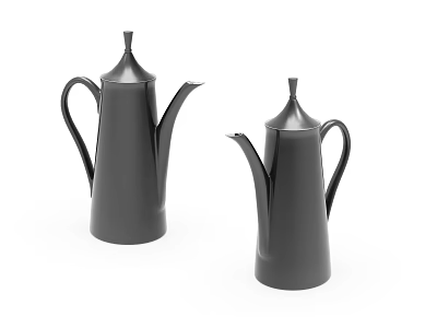 Two Black Metal Coffee Pots With Sleek Design Handle Spout And Lid On White Background 3d model