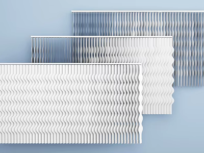 Modern Elegant White Curtains With Wavy Texture Different Designs On Light Blue Background 3d model