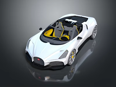 White Bugatti Convertible Sports Car With Yellow Seats And Modern Sleek Design 3d model