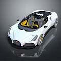 White Bugatti Convertible Sports Car With Yellow Seats And Modern Sleek Design