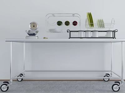 Stainless Steel Rolling Kitchen Appliances Cart With Transparent Containers And Dish Drainer 3d model