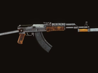 Vintage AK Style Rifle With Wooden Stock Metal Barrel And Bayonet Attachment 3d model