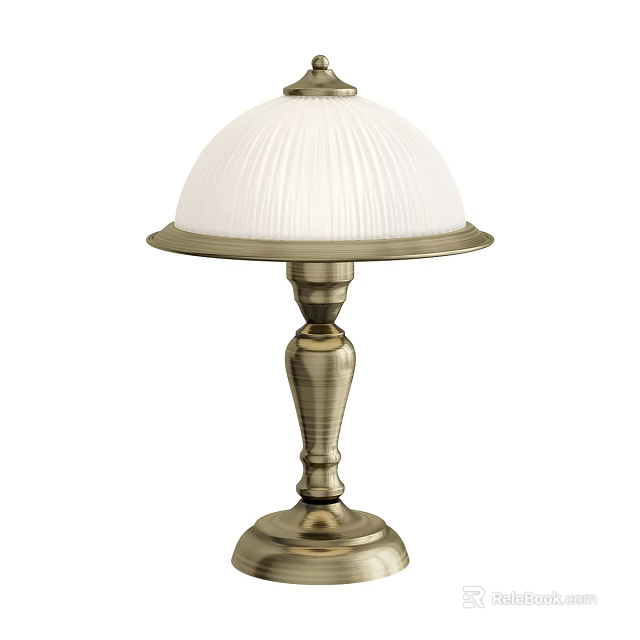 Classic Brass Table Lamp With White Pleated Glass Shade And Elegant Metal Base 3d model 