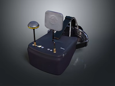 Black Computer Wireless Adapter with Gold Antennas and External Gray Module 3d model