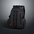 Durable Practical Black Backpack With Red Accents Multiple Pockets And Zippers