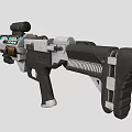 Futuristic Sci Fi Weapon With Scope Glowing Blue Lights Metallic Silver Body And Ergonomic Grip