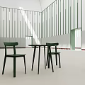 Minimalist Interior With Green Panels Tables And Chairs