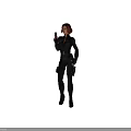 Red Haired Woman In Black Tight Leather Suit Holding A Gun And Standing Upright