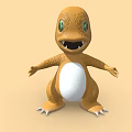 Cute Reptile Cartoon Character With Orange Body White Belly Green Eyes And Flame On Tail