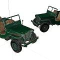 Two Green Vintage Jeep Models With Open Top And Classic Tires