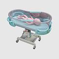 Mobile Baby Crib With Light Blue Frame Transparent Guardrails And Wheels