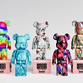 Decorative Ornament Set with Colorful BE@RBRICK Figurines on Pink Bases 3d model