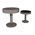 Two Round Side Tables Featuring Leather Wrapped Design And Gold Metal Base 3d model