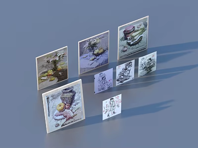 Colorful Decorative Art Cards With Still Life Paintings And Fruit Illustrations 3d model