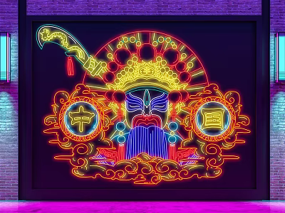 Modern decorative lights Guan Gong neon lights decorative painting 3d model
