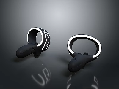 Two Black Computer Controllers With White Ring Lights And Ergonomic Sleek Design 3d model