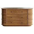 Elegant Curved Light Wooden Sideboard Cabinet With Marble Top And Exquisite Decorative Trim Design