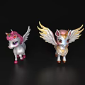 Flying Animal Unicorn Figurines With Pink Mane Gold Wings And Horns