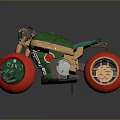 Cartoon Style Toy Motorcycle With Green Body Red Wheels And EAT Text