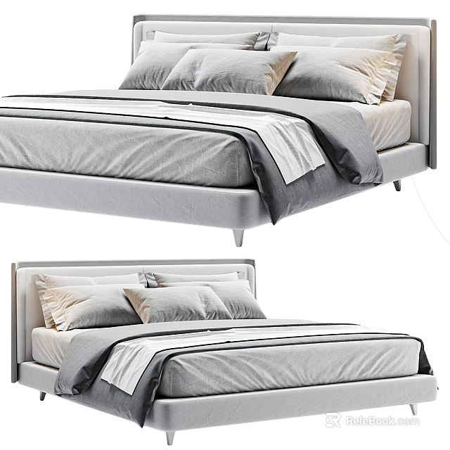 Modern Double Bed Design with Upholstered Headboard Mattress Bed Sheets and Pillows 3d model