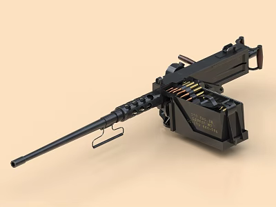 Military Machine Gun With Long Barrel And Ammunition Belt Feed System Design 3d model