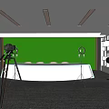 Professional Studio Setup With Green Screen White Table Lighting And Bookshelves 3d model
