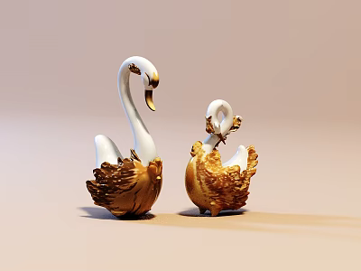 Two Piece Swan Shaped White and Gold Decorative Ornament Set for Home Decor 3d model