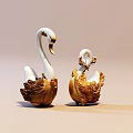 Two Piece Swan Shaped White and Gold Decorative Ornament Set for Home Decor