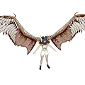 3D Render Of Woman Standing In White Dress With Large Wings On Gray Background