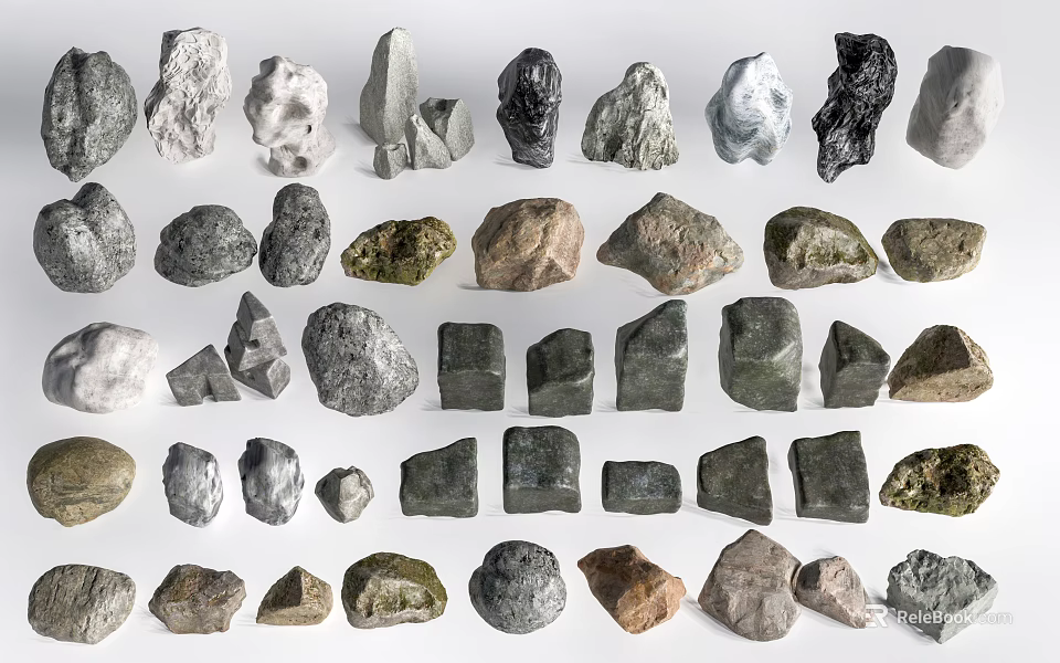 Assorted Natural Stones And Wood Pieces For Interior Decorative Projects 3d model 