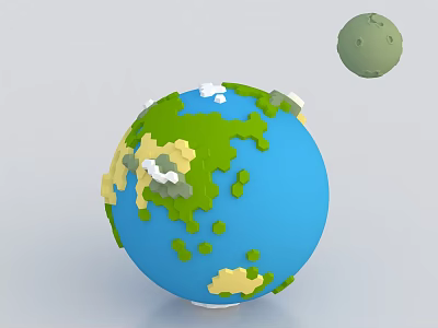 Decorative Blue Globe Ornament Set With Green Sphere And Yellow Details 3d model
