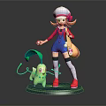 Game Female Character With White Hat Red Top Blue Overalls Pink Bag Green Star Sprite