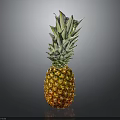 Fresh Ripe Pineapple With Yellow Shiny Skin And Green Leaves On Dark Background