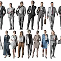 Group of Male and Female Business Professionals in Formal Attire Standing with Various Outfits