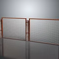 Rusty Metal Mesh Fence With Support Posts And Grid Panels